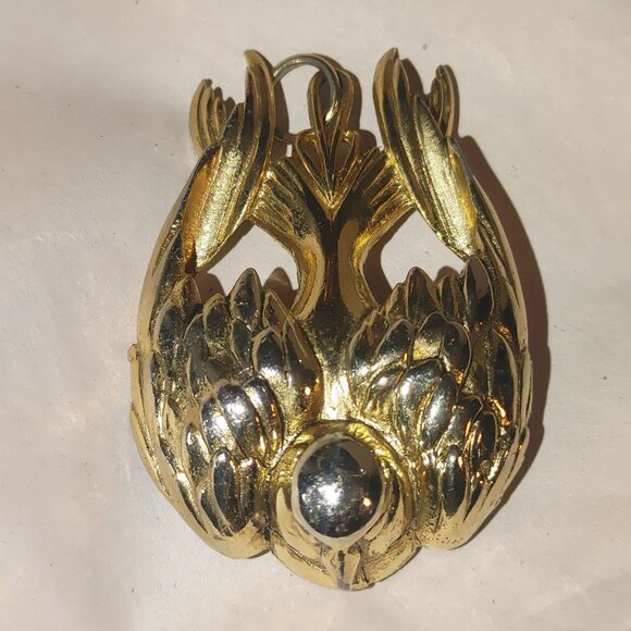 Lisner Peace Dove Pendant Vintage Gold Tone Phoenix Bird Textured Back Design - Picture 6 of 10